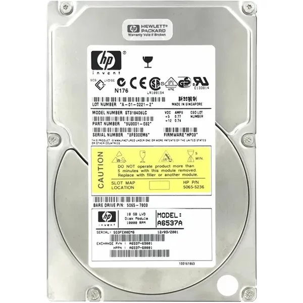 HP A6537-69001 | 18.2GB 10000RPM Ultra160 Scsi Hot Swappable LVD 80-Pin 3.5-Inch Hard Drive-image