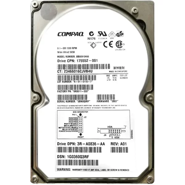Compaq BB00913466 | 9GB 7200RPM Ultra2 Scsi 4MB Cache Hot-Swappable 3.5-Inch Hard Drive-image