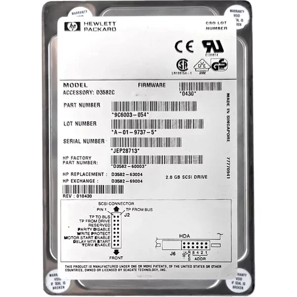 HP D3582-63004 | 2.1GB Ultra Wide Scsi Hot-Swappable 50-Pin 3.5-Inch Hard Drive-image