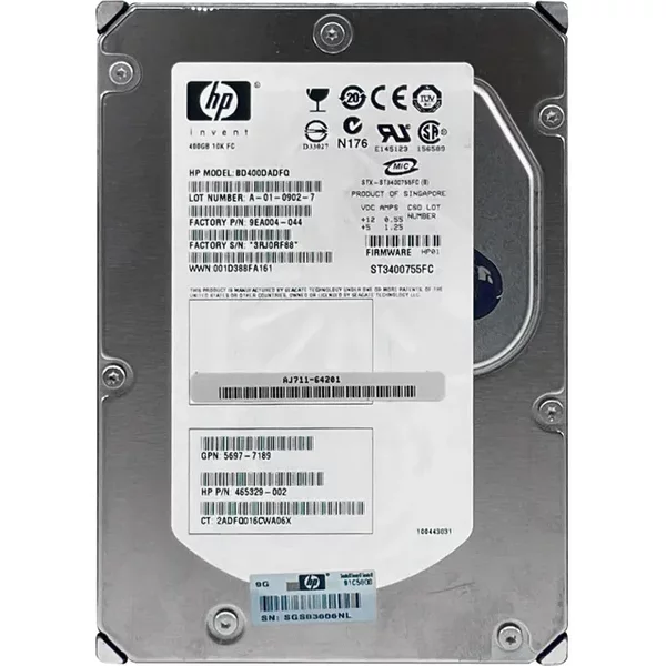 HP DBD400DADFQ | 400GB 10000RPM Fibre Channel 4 Gb/S 3.5-Inch 16MB Cache Hot Swap Hard Drive-image