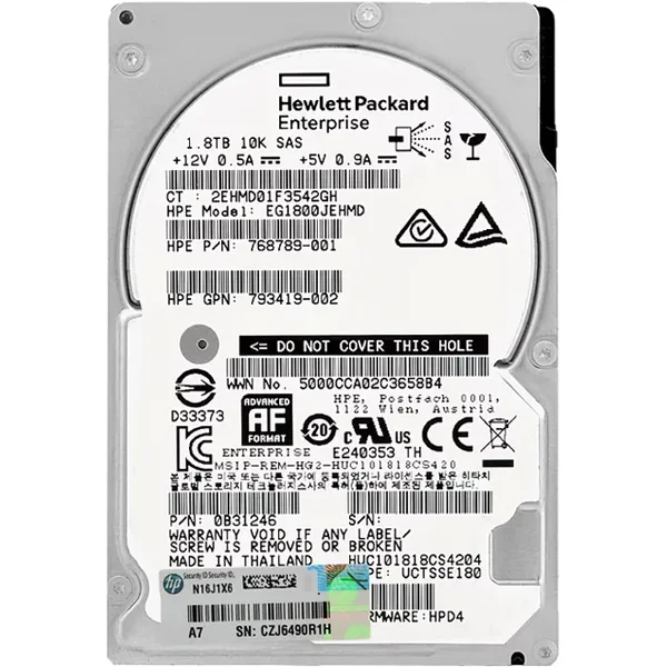 HP EG1800JEHMD | 1.8TB 10000RPM SAS 12Gb/S Hot Swappable (512E) SFF 2.5-Inch Hard Drive For Proliant Server DL20 Gen10-image
