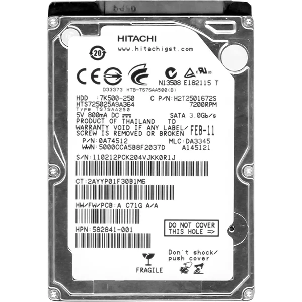 Hitachi HTS725025A9A364 | Travelstar 7K500 Series 250GB 7200RPM Sata 3Gb/S 16MB Cache 512E 2.5-Inch Hard Drive-image