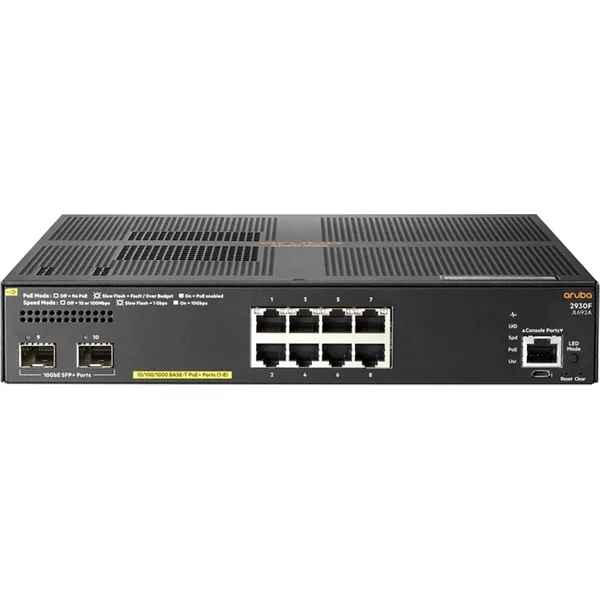 Hp JL692-61001 | Aruba 2930F 8G Poe+ 8 X RJ-45 Ports Poe+ 10/100/1000Base-T + 2 X Sfp+ Ports Layer 3 Managed Rack-Mountable Gigabit Ethernet Network Switch-image
