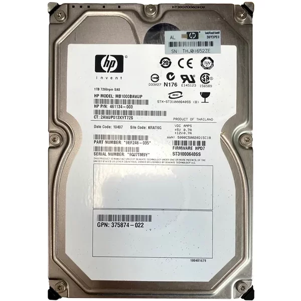 HP 375874-022 | 1TB 7200RPM SAS 3Gb/S LFF Hot-Pluggable Dual Port 3.5-Inch Midline Hard Drive For Gen1/7 Proliant Server-image