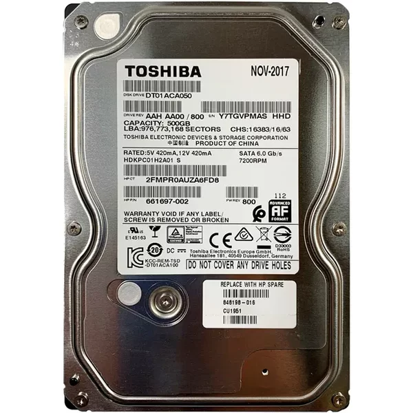 HP 661697-002 | 500GB 7200RPM Sata 6Gb/S 32MB Cache (512E) LFF 3.5-Inch Hard Drive-image