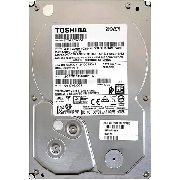 HP 661702-001 | 2TB 7200RPM Sata 6Gb/S 64MB Cache 3.5-Inch Hard Drive-image