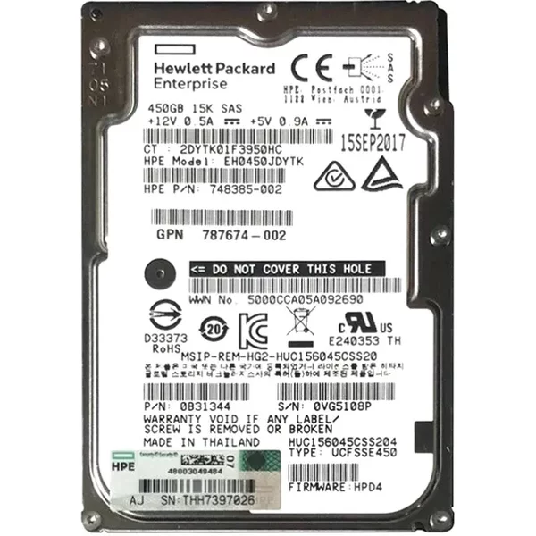 HP 748385-002 | 450GB 15000RPM SAS 12Gb/S Dual Port Hot Pluggable SFF 2.5-Inch Enterprise Hard Drive For Proliant Servers-image