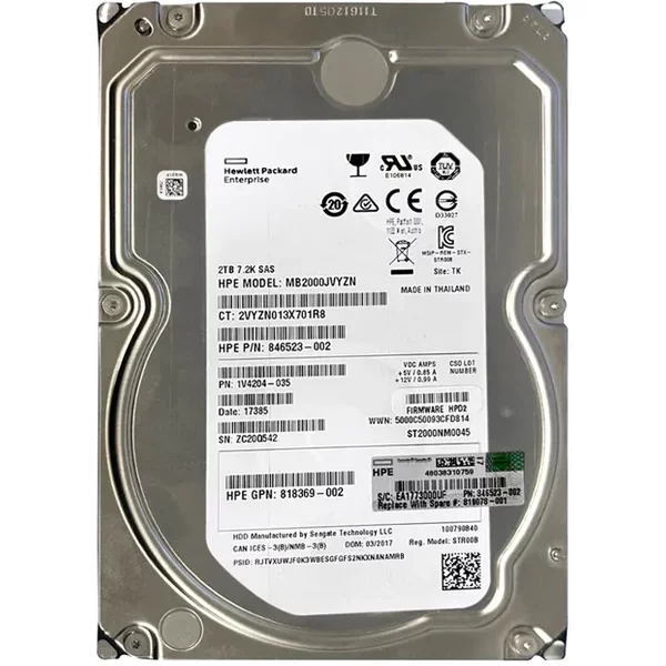 HP 819078-001 | 2TB 7200RPM SAS 12Gb/S Hot-Swappable 512N 3.5-Inch Midline Hard Drive For G10 Proliant Servers-image