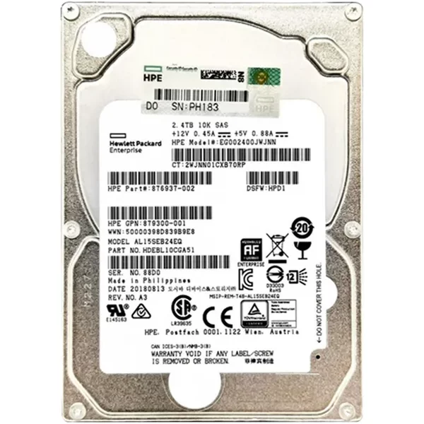 HP 876937-002 | 2.4TB 10000RPM SAS 12Gb/S Dual Port Hot Swap (512E) 2.5-Inch Internal Hard Drive With Smart Carrier-image