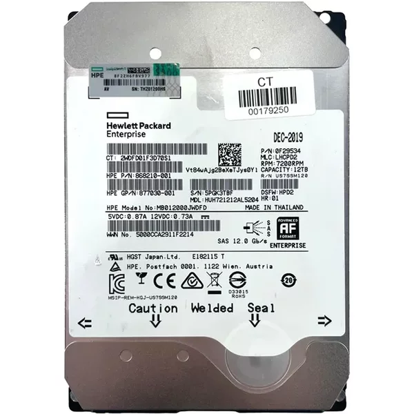 HP 877030-001 | 12TB 7200RPM SAS 12Gb/S Hot-Pluggable 3.5-Inch Lpc Hard Drive For Proliant Gen10/Gen10+/Gen11 Servers-image