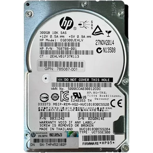 HP EG0300JEHLV | 300GB 10000RPM SAS 12Gb/S SFF Hot-Pluggable Dual Port 2.5-Inch Hard Drive For Gen8 To Gen9 Proliant Server-image
