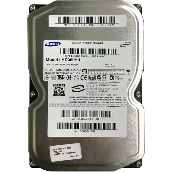 Samsung HD080HJ | Spinpoint 80GB 7200RPM Sata 3.0 Gb/S 8MB Cache 3.5-Inch Hard Drive-image