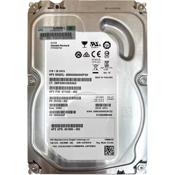 HP MB002000GWFGH | 2TB 7200RPM Sata 6Gb/S Hot-Pluggable 3.5-Inch Lpc Hard Drive For Proliant Gen8/Gen9/Gen10/Gen10+/Gen11 Servers-image
