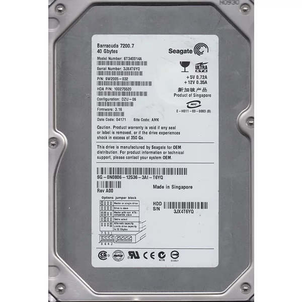 Seagate 9W2005-032 | Barracuda 7200.7 Series 40GB 7200RPM IDE Ultra ATA/100 (ATA-6) 2MB Cache (Ce) 3.5-Inch Hard Drive-image