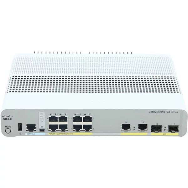 Cisco WS-C3560CX-8PC-S | Catalyst 3560-CX Series 3560CX-8PC 8 X Poe+ Ports 1000Base-T + 2 X Sfp Ports + 2 X Copper Sfp Ports Layer 3 Managed 1U Rack-Mountable Gigabit Ethernet Network Switch-image