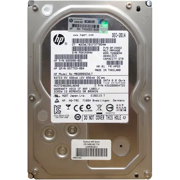HP 659570-001 | 2TB 7200RPM Sata 6Gb/S Non Hot Pluggable (512N) 3.5-Inch Midline Hard Drive-image