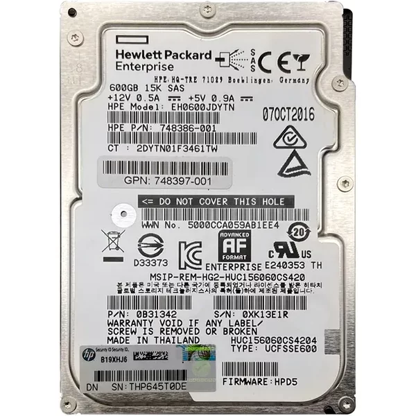 HP 748397-001 | 600GB 15000RPM SAS 12Gb/S Hot Swap (512E) 2.5-Inch Internal Hard Drive With Smart Carrier-image