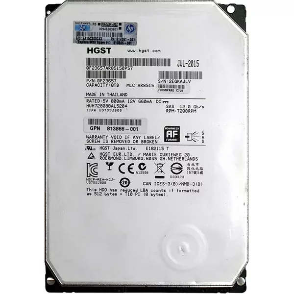 Hgst HUH728080AL5204 | Ultrastar He8 Series 8TB 7200RPM SAS 12Gb/S 128MB Cache 512E (Secure Erase Encryption) 3.5-Inch Helium Platform Enterprise Hard Drive-image