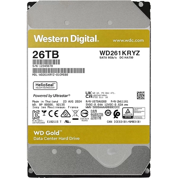 Western Digital WD261KRYZ | Gold Helium 26TB 3.5-Inch 6Gb/S Sata 7200RPM 512MB Cache 512E Enterprise Class Hard Drive-image