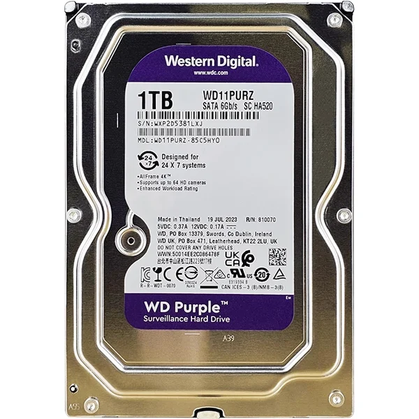 Western Digital WD11PURZ | Purple 1TB 3.5-inch 6Gb/s SATA 5400RPM 64MB Cache Surveillance Hard Drive