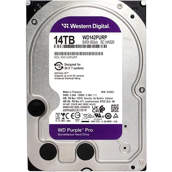 Western Digital WD142PURP | Purple Pro Helium 14TB 3.5-inch 6GB/s SATA 7200RPM 512MB Cache Surveillance Hard Drive