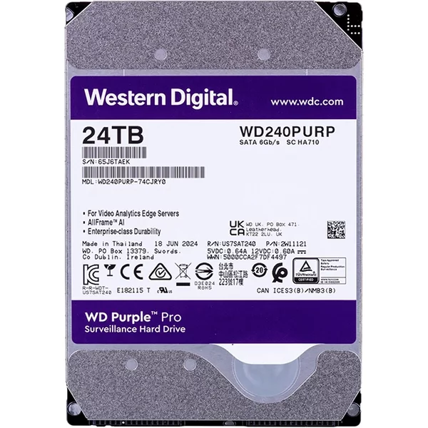 Western Digital WD240PURP | Purple Pro Helium 24TB 3.5-Inch 6Gb/S Sata 7200RPM 512MB Cache Surveillance Hard Drive-image