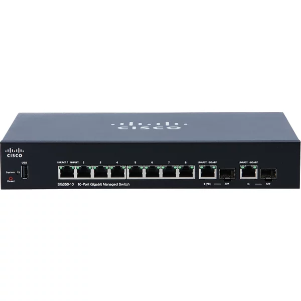 Cisco SG350-10-K9-NA-RF | Small Business 350 Series SG350-10 8 X Ports 10/100/1000Base-T + 2 X Ports Combo Sfp Rack-Mountable Layer 3 Managed Gigabit Ethernet Network Switch-image