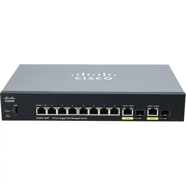 Cisco SG350-10MP | Small Business 350 Series SG350-10MP 8 X Ports Poe+ 10/100/1000Base-T + 2 X Ports Copper Combo Sfp + 2 X Ports Sfp Layer 3 Managed Rack-Mountable Gigabit Ethernet Network Switch-image