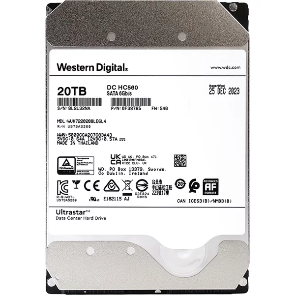 Western Digital WUH722020BLE6L4 | Ultrastar DC HC560 20TB 3.5-Inch 6Gb/S Sata 7200RPM 512MB Cache 512E/4Kn SE Data Center Hard Drive-image