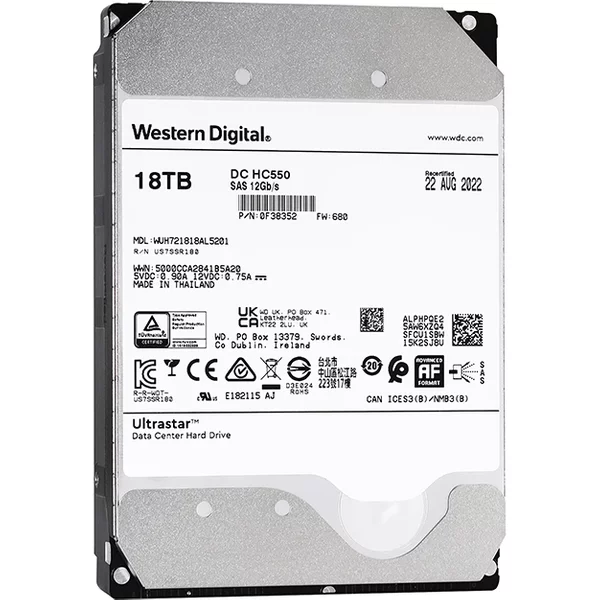 Western Digital 0F38352 | Ultrastar DC HC550 18TB 3.5-Inch 12Gb/S SAS 7200RPM 512MB Cache 512E/4Kn SED Data Center Hard Drive-image