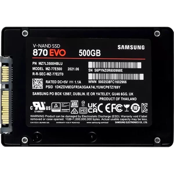 Samsung MZ-77E500B/AM | 870 Evo Series 500GB 2.5-Inch 6Gb/S Sata 512MB Cache V-NAND 3Bit Mlc Solid State Drive-image