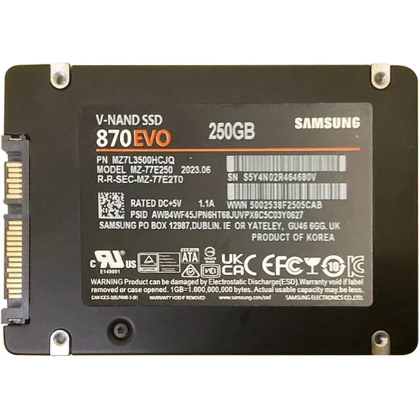 Samsung MZ-77E250 | 870 Evo Series 250GB 2.5-Inch 6Gb/S Sata 512MB Cache V-NAND 3Bit Mlc Solid State Drive-image