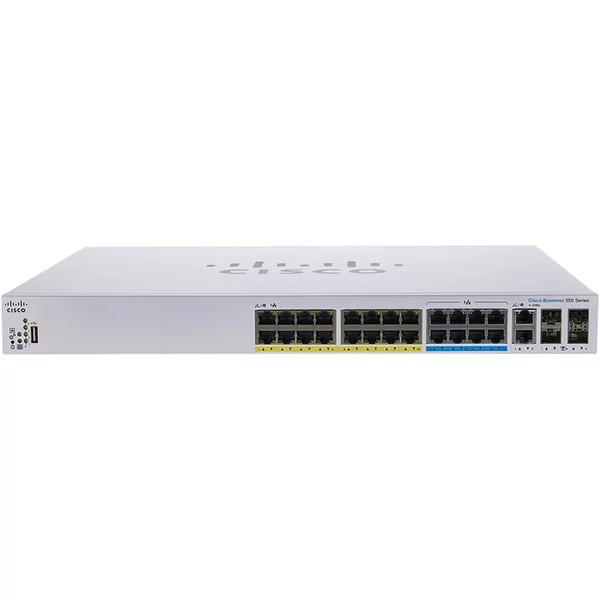 Cisco CBS350-24NGP-4X | Business 350 16 X RJ-45 Ports Poe+ 10/100/1000Base-T 8 X RJ-45 5GE Ports Poe+ 2 X RJ-45 10GE Ports 4 X Sfp+ Ports Layer 3 Managed Rack-Mountable Gigabit Ethernet Network Switch-image
