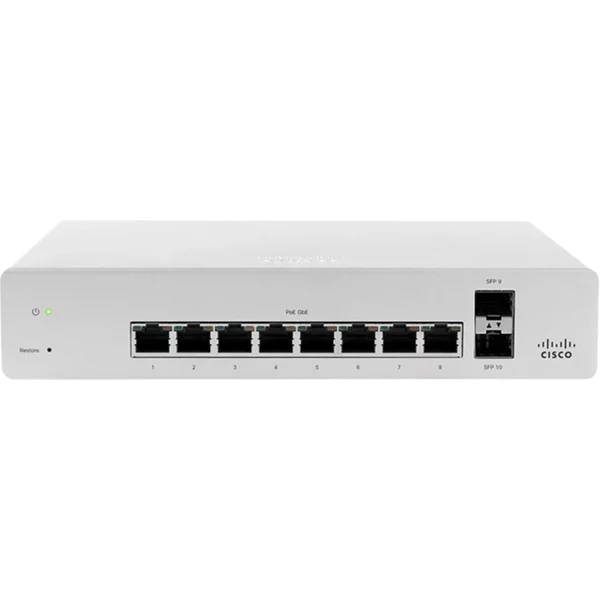 Cisco MS220-8P-HW | Meraki MS220-8P 8 X RJ-45 Ports Poe+ 10/100/1000Base-T + 2 X Sfp Uplink Layer 2 Managed Gigabit Ethernet Access Switch-image