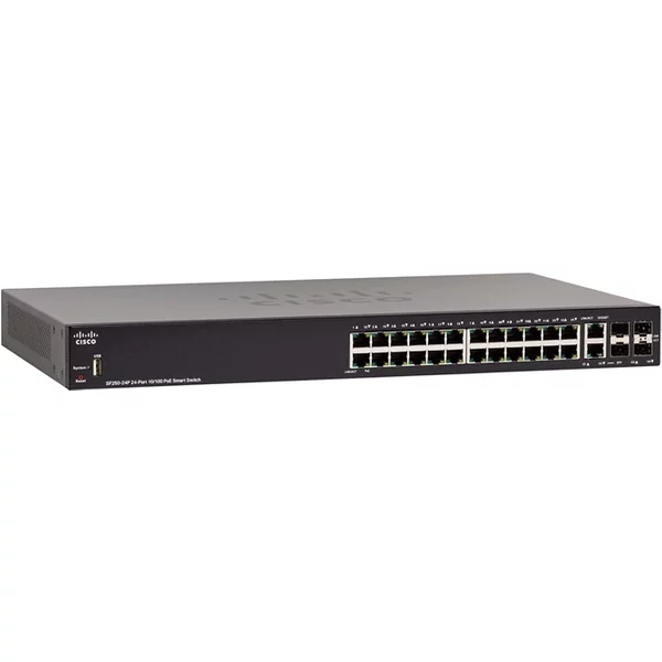 Cisco SF250-24P-K9-NA-RF | Small Business 250 Series SF250-24P 24 X RJ-45 Ports Poe+ 10/100Base-Tx + 2 X Combo Gigabit Sfp Ports + 2 X Sfp Ports Layer 2 Managed 1U Rack-Mountable Fast Ethernet Network Switch-image