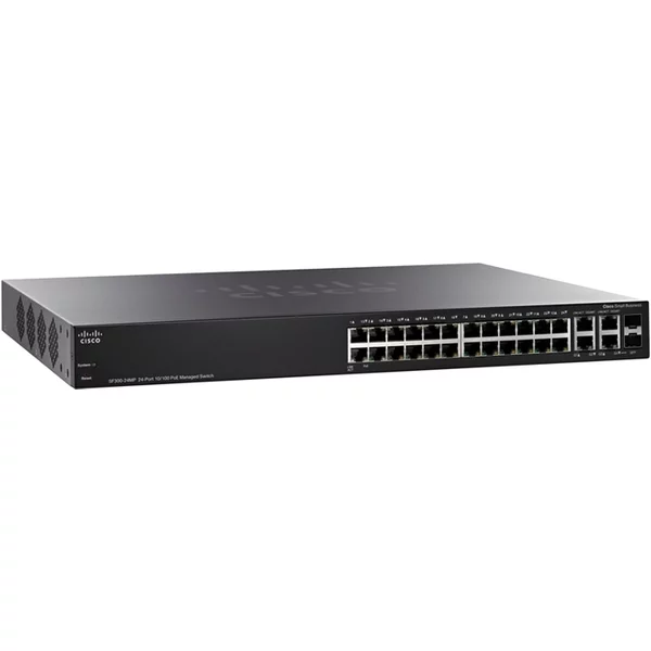 Cisco SF300-24MP-K9NA-RF | Small Business 300 Series SF300-24MP 24 X Ports Poe+ 10/100Base-T + 2 X Ports Sfp + 2 X Ports Combo Sfp (Mini-Gbic) Layer 3 Managed Fast Ethernet Network Switch-image
