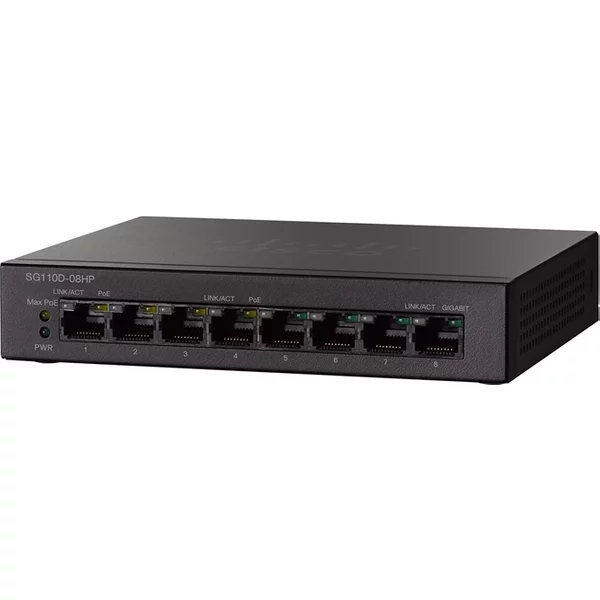 Cisco SG110D-08HP-NA | Small Business 110 Series SG110D-08HP-NA RJ-45 4 X Ports 10/100/1000Base-T +Unmanaged Rack Mountable Gigabit Ethernet Switch-image
