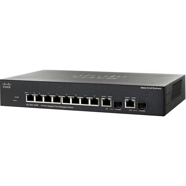 Cisco SG300-10MP | Small Business 300 Series SG300-10MP 8 X Ports Poe 10/100/1000Base-T + 2 X Combo (Mini-Gbic) Ports Layer 3 Managed 1U Rack-Mountable Gigabit Ethernet Network Switch-image