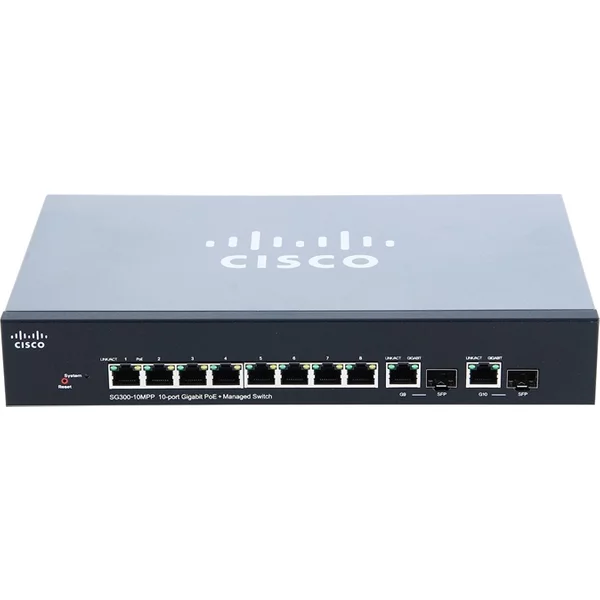 Cisco SG300-10MPP | Small Business 300 Series 8 X Ports Poe+ 10/100/1000Base-T + 2 X Ports Combo Sfp (Mini-Gbic) Layer 3 Managed 1U Rack-Mountable Gigabit Ethernet Network Switch-image