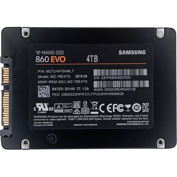 Samsung MZ-76E4T0BW | 860 Evo Series 4TB 2.5-Inch 6Gb/S Sata 4GB Cache V-NAND 3Bit Mlc Solid State Drive-image