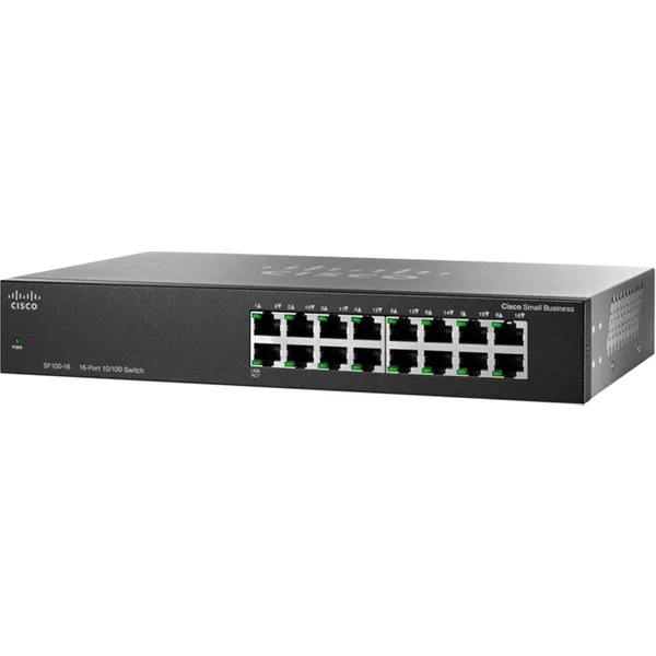 Cisco SF100-16 | Small Business 100 Series SF100-16 16 X 10/100Base-Tx RJ-45 Ports Layer 2 Unmanaged Fast Ethernet Network Switch-image
