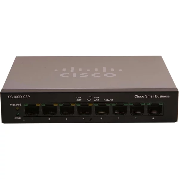 Cisco SG100D-08P | Small Business 100 Series SG100D-08P 8 X 10/100/1000Base-T RJ-45 Poe Layer 2 Unmanaged Gigabit Ethernet Network Desktop Switch-image