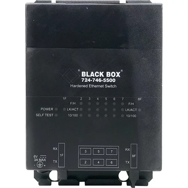 Black Box LB9901A | Ac-Powered Hardened Ethernet Switch 6X 10/100Base-Tx Lan 2X 100Base-Fx-image