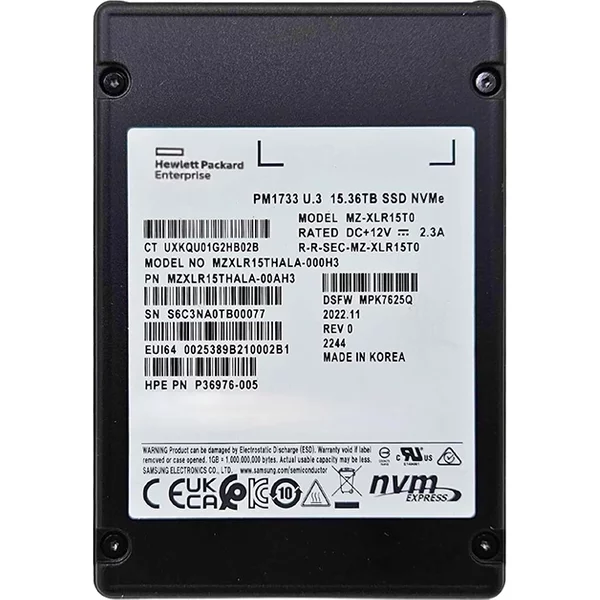Samsung MZXLR15THALA-00AH3 | Enterprise PM1733 Series 15.36TB Triple-Level Cell Pci-Express 4.0 X4 Nvme Read-Intensive U.3 2.5-Inch Solid State Drive-image