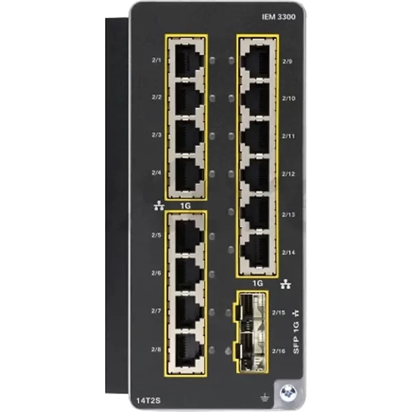 Cisco IEM-3300-14T2S-RF | Catalyst IE3300 Rugged 14 X Ports 1000Base-T + 2 X Sfp (Mini-Gbic) Ports 1000Base-X Din Rail Expansion Module-image