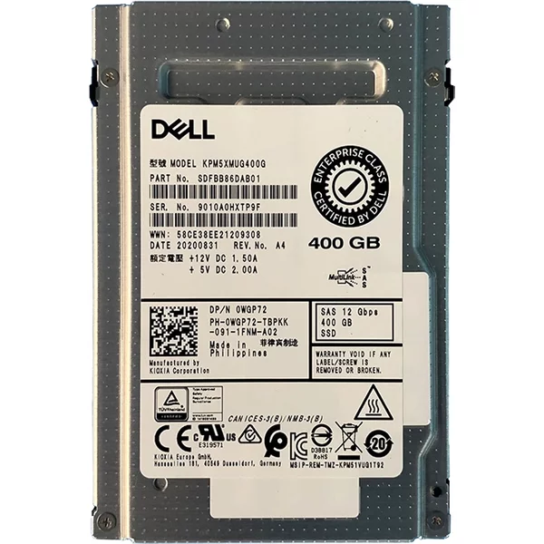 Dell WGP72 | 400GB 2.5-Inch 12Gb/S Sas Triple-Level Cell Write-Intensive (512E) Hot-Pluggable Solid State Drive For Poweredge G14 - G16 Servers And Storage Arrays-image