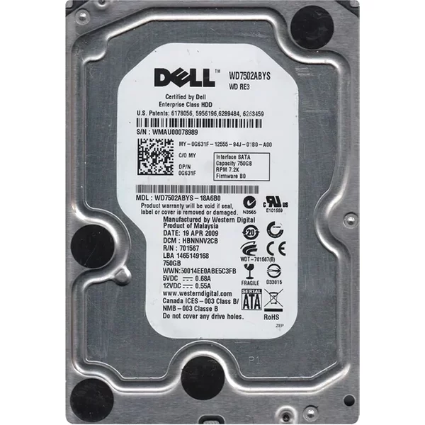 Dell 0G631F | 750GB 7200RPM Sata 3Gb/S 16MB Cache 3.5-Inch Hard Drive-image