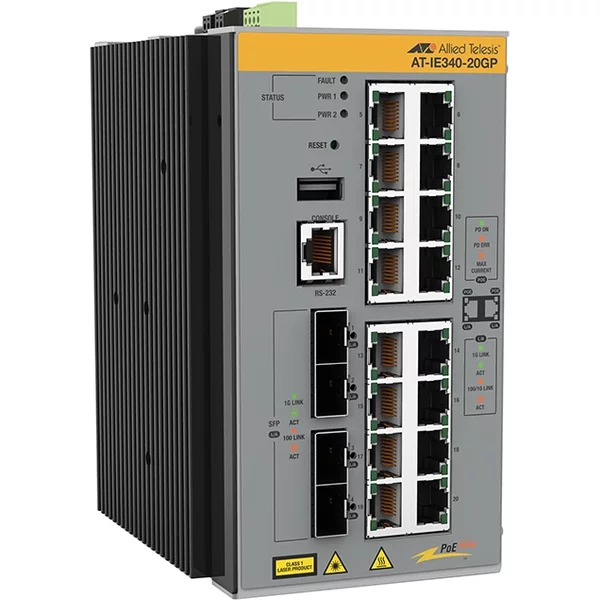 Allied Telesis AT-IE340-20GP-80 | IE340 AT-IE340-20GP 16 X Ports Poe+ 1000Base-T + 4 X Ports Sfp Layer 3 Managed Gigabit Ethenet Network Switch-image
