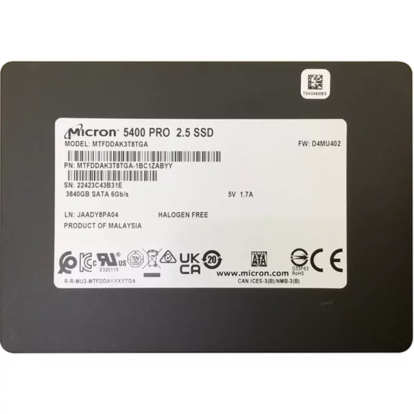Micron MTFDDAK3T8TGA-1BC1ZABYYR | 5400 PRO Series 3.84TB Triple-Level Cell Sata 6Gb/S 3D Nand Read Intensive 2.5-Inch Solid State Drive-image