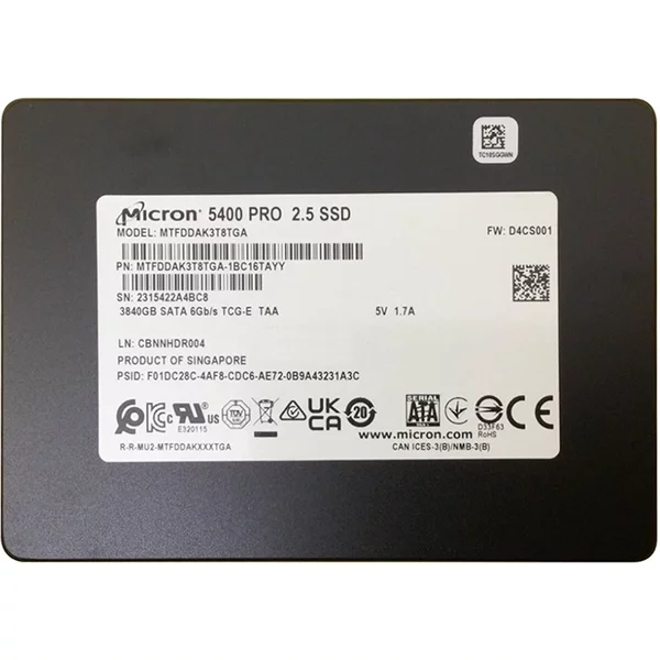 Micron MTFDDAK3T8TGA-1BC16TAYY | 5400 PRO Series 3.84TB Triple-Level Cell Sata 6Gb/S 3D Nand Read Intensive (Sed TCG Essc Encryption) 2.5-Inch Solid State Drive-image